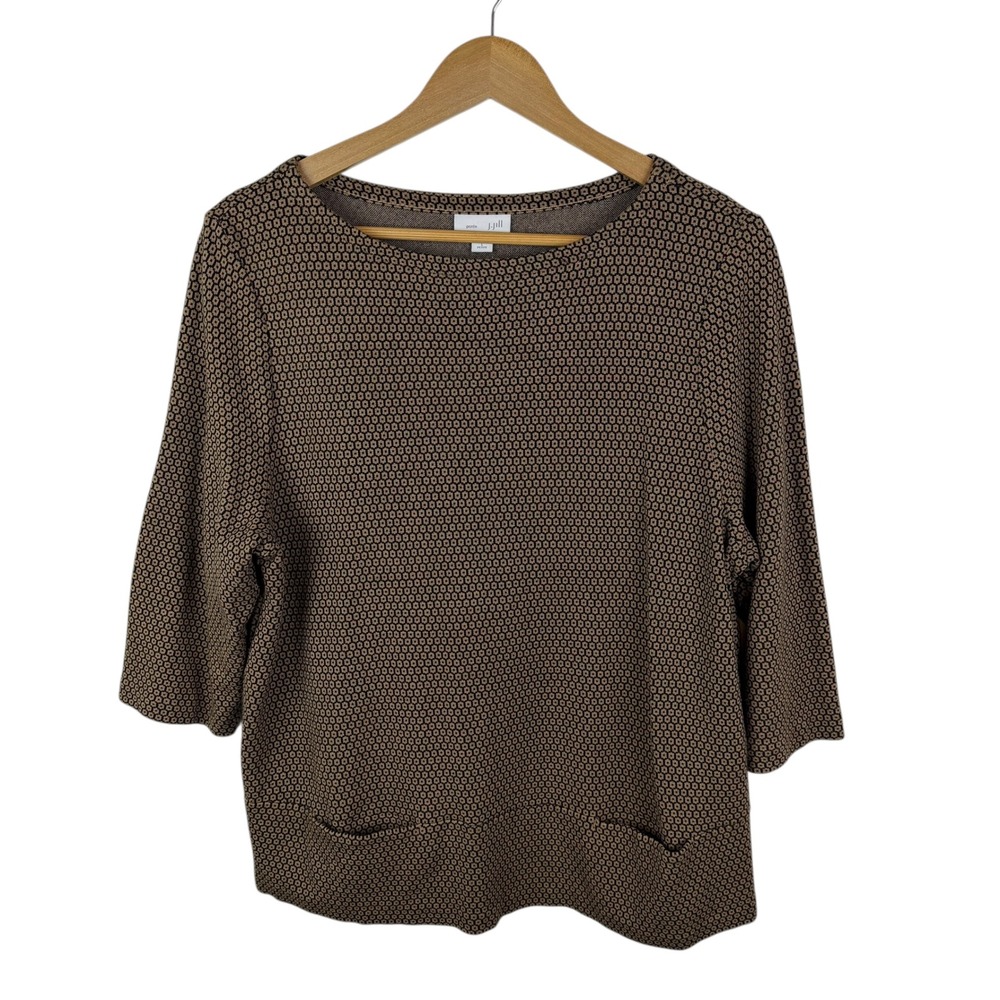 J Jill Ponte Knit Geometric Top Size LP Brown Minimalist Stretch Office Comfy‎